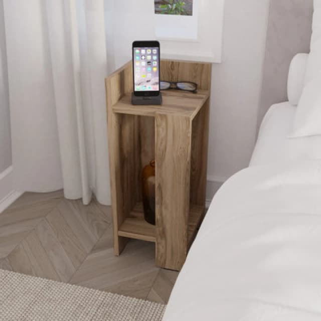 Decortie Elos Modern Narrow Bedside Table Left Module 25X25X60Cm Nightstand For Bedroom, Whiskey Oak