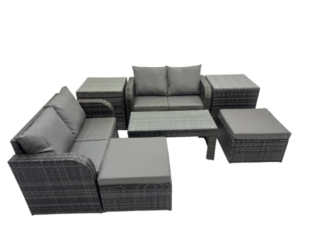 Fimous Garden Outdoor Furniture Set with 2 Side Tables 2 Big Stools in Dark Grey Dark Grey Unisex