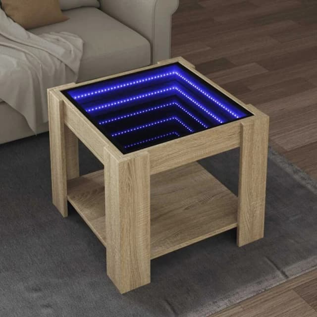vidaXL Coffee Table with LED Sonoma Oak 53x53x45cm Engineered Wood, Brown 847541