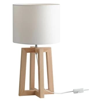 Fan Europe Lighting - Fan Europe BERRY Table Lamp with Round Shade Wood, Wood With Fabric Lampshade 25x47cm