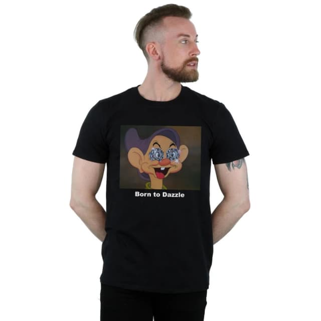 Disney Men Dopey Born To Dazzle T-Shirt in Black Size: Small Black S Male 5059568791153