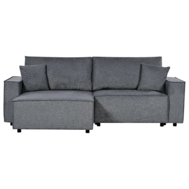 Beliani Corner Sofa Bed 3 Seater Karila Fabric Dark Grey With Storage Right Hand