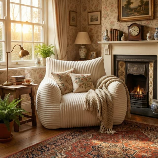 Urban Meuble Plush Corduroy Bean Bag Chair Beige unisex One Size