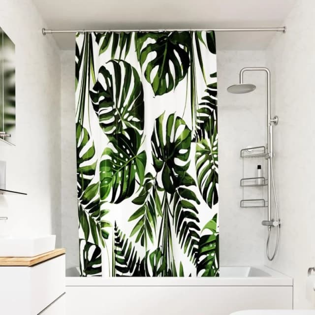 Croydex Croydex Shower Curtain with Green Botanical Leaves Design - 100% Polyester with a Weighted Hem, Machine Washable and coated with Proseal for W