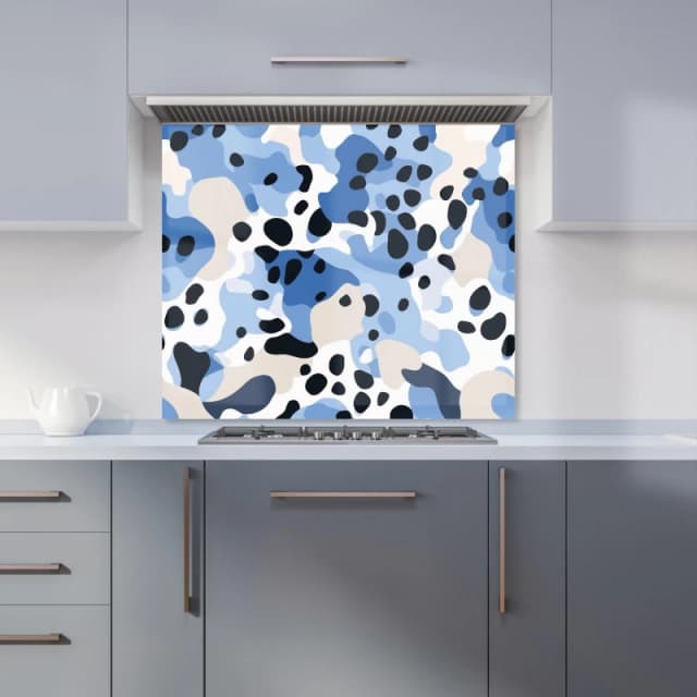 Warren Reed - Designer Blue Camouflage Pattern Kitchen Splashback Size: 600mm x 750mm Blue Unisex 600mm x 750mm