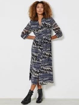 Mint Velvet Mika Print Shirt Midi Dress - Dark Blue