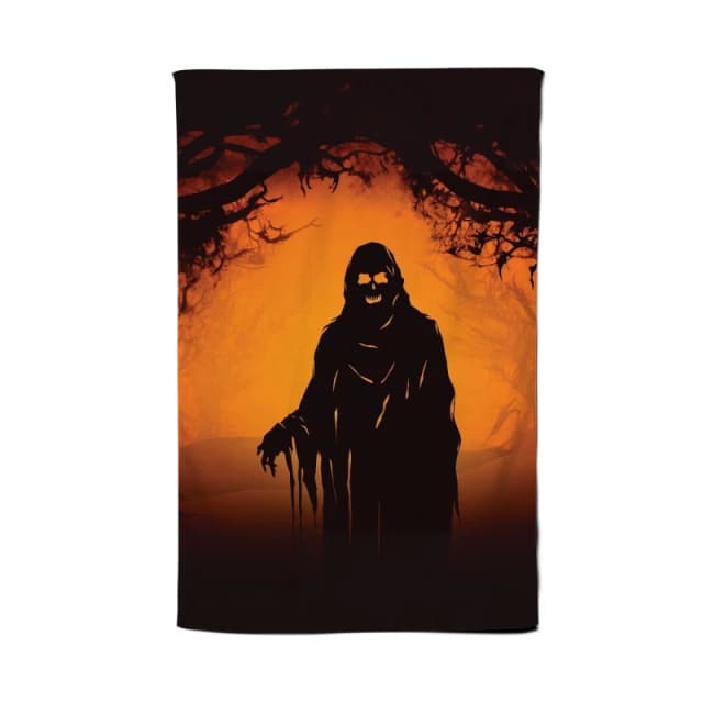 Warren Reed - Designer A Spooky Black & Orange Ghost Tea Towel Orange Unisex