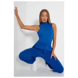 I Saw It First Cotton Rib High Neck Sleeveless Bodysuit - Blue