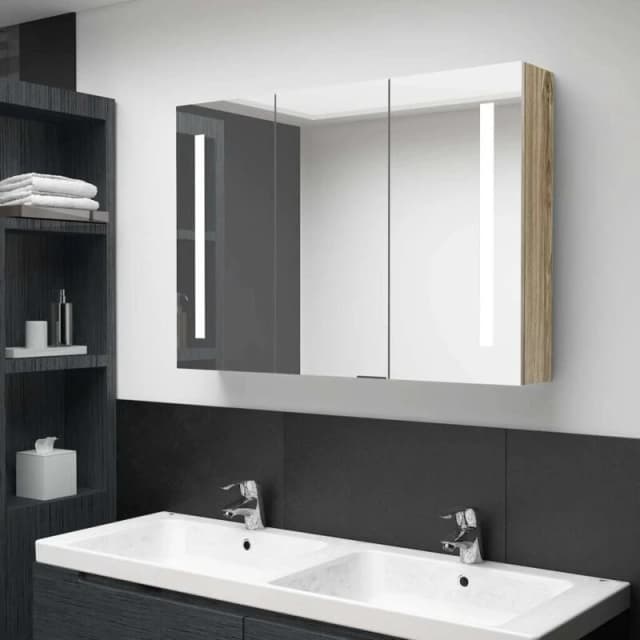VIDAXL LED Bathroom Mirror Cabinet 89x14x62cm Oak Vidaxl 8720286332924