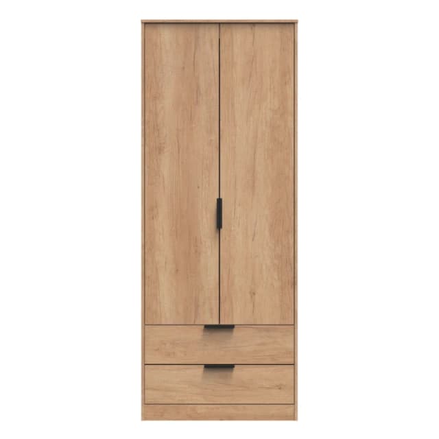 Osaka Tall 2 Drawer Wardrobe In Nebraska Oak (Ready Assembled)