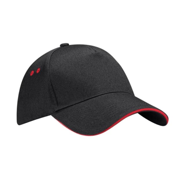 Beechfield Womens 5 Panel Sandwich Peak Baseball Cap in True Black True Black Female One Size