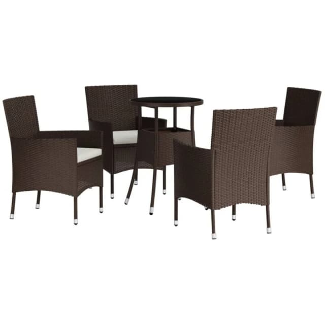 VIDAXL 5 Piece Garden Bistro Set with Cushions Brown Poly Rattan Vidaxl 8720845859671