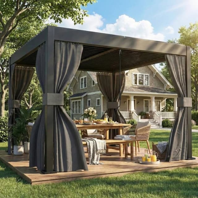 OUTSUNNY 3 x 3m Louvered Pergola with Metal Louvred Roof, Aluminium Frame in Dark Grey Size: 3m x 3m Dark Grey Unisex 3m x 3m