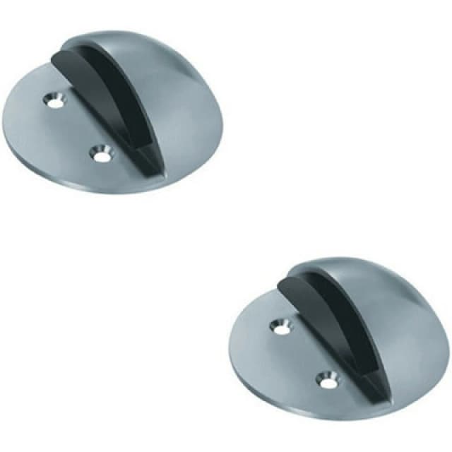 Loops 2x Floor Mounted Half Moon Doorstop with Rubber Buffer 80mm Dia Satin Steel Metallics