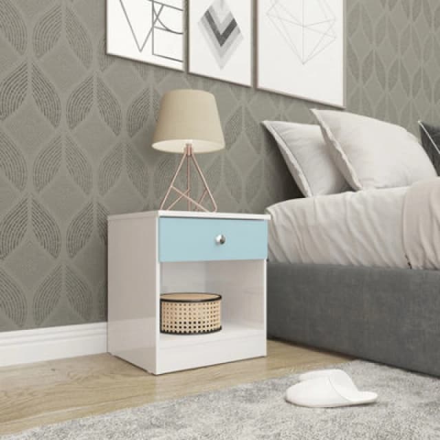 Seconique Denver 1 Drawer Bedside Blue Gloss