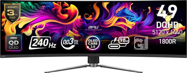 MSI MPG 491CQPX QD-OLED computer monitor 124.5cm (49") 5120 x 1440 pixels Dual QHD Black MPG 491CQPX QD-OLED