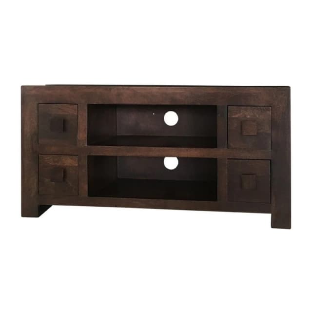 Jaipur Furniture Ltd Plazma TV Unit 4 Drawer - Mango Wood - L40 x W110 x H55cm - Dark Finish in Brown Brown Unisex