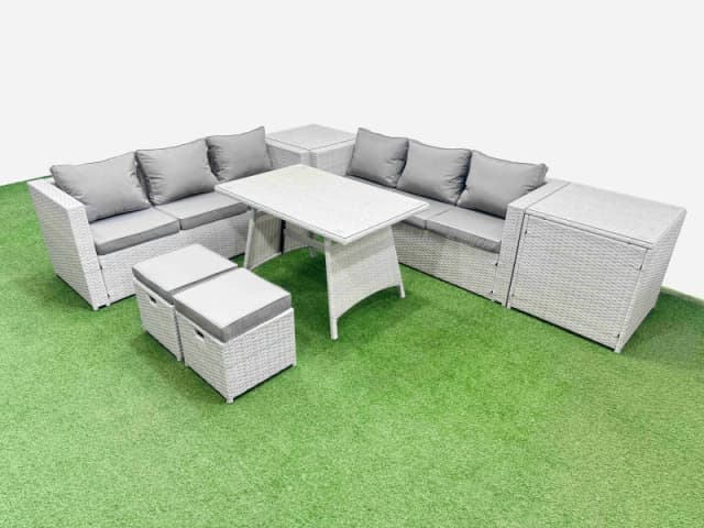 Fimous 8-seater Patio Rectangular Table 3 Seater Sofa Set with 2 Side Tables in Light Grey Light Grey Unisex