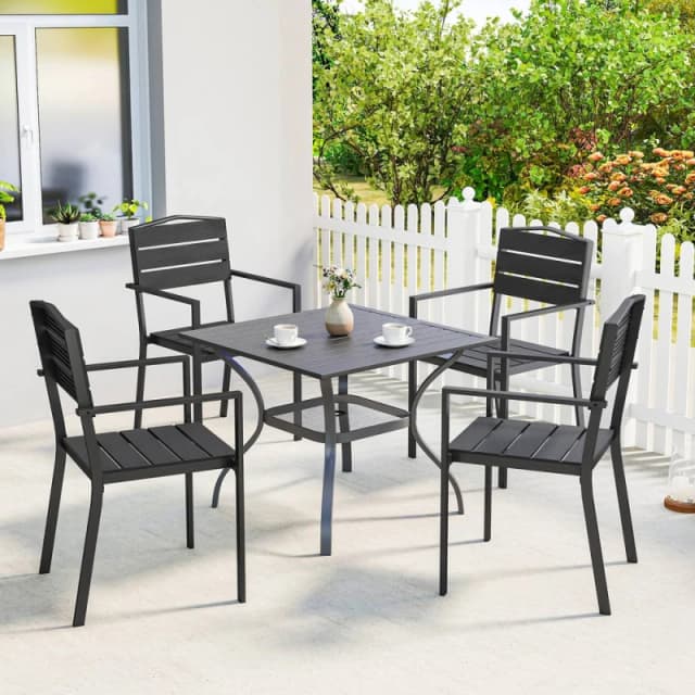 OUTSUNNY Garden Chairs Set of 4, Garden Dining Chairs, HDPE Seat, Black Unisex