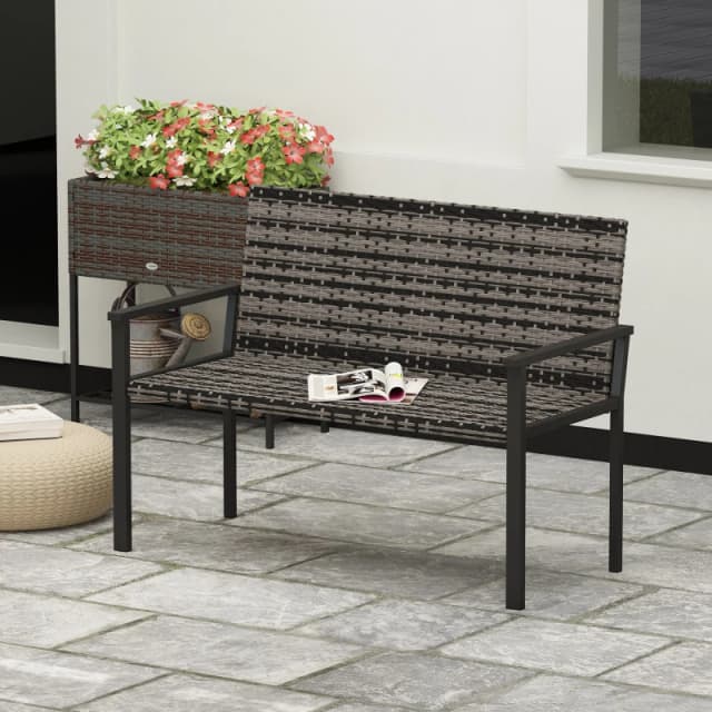 Outsunny Rattan Garden Bench Loveseat with Quick-Drying Padding, Mixed Grey 867-284V00GG