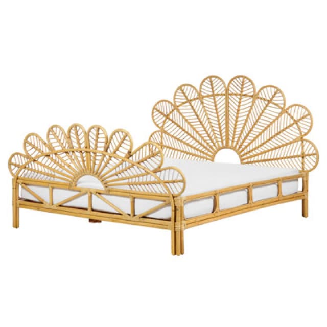 Beliani Bed Rattan Florentine 160 X 200 Cm (Eu King Size) Light Brown