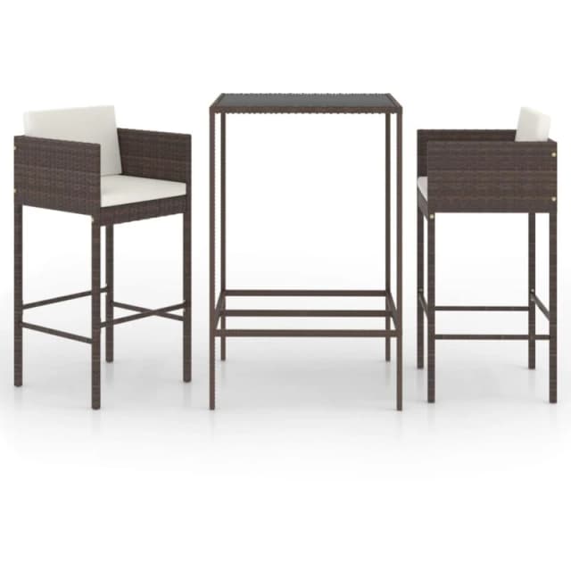 VIDAXL 3 Piece Garden Bar Set with Cushions Poly Rattan Brown Vidaxl 8720286833407