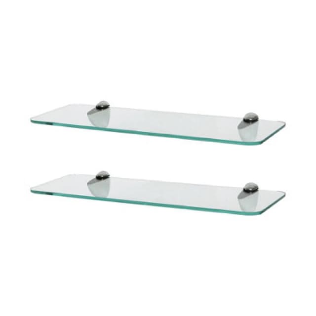 Harbour Housewares 2X Rounded Floating Glass Shelves - 40Cm - Silver Brackets - Bathroom Shower Storage Vanity Display Unit Shelf
