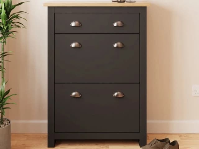 GFW Lancaster Black 2 Door 1 Drawer Shoe Cabinet