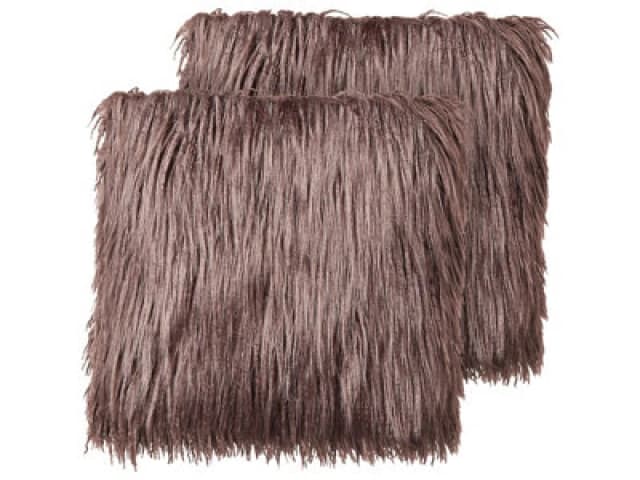 Beliani Set Of 2 Decorative Cushions Corokia Faux Fur 45 X 45cm Brown Solid