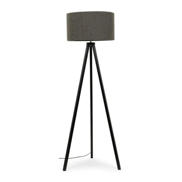 ValueLights ValueLights Barbro Black Wood Tripod Floor Light Lamp with Reni Boucle Shade in Grey Grey One Size Unisex 5059406036491