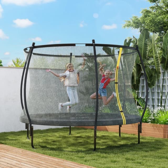 SPORTNOW 8ft Trampoline with Enclosure Net and Spring Cover, Black Black