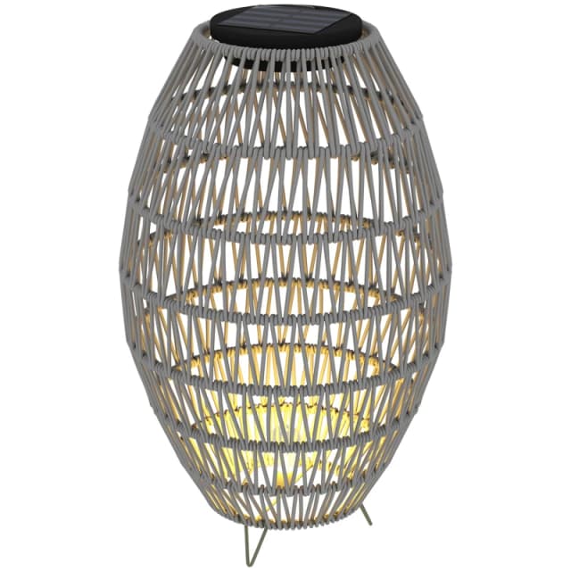 Outsunny Outsunny - Rattan Solar Lamp, Auto On/Off Garden Lantern, Grey 5063603587946