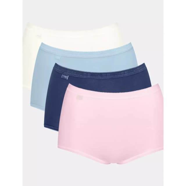 Sloggi Basic+ Maxi Briefs in A Set of 4 Navy+Sky Blue+White+Pink Women 12;14;16;18;20;22;24;26;28