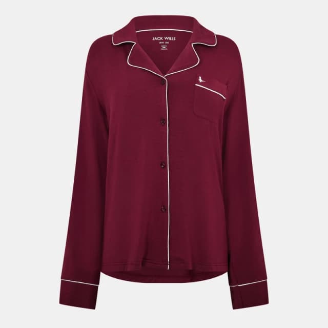 Jack Wills Womens JW Modal Long Sleeve Pyjama Set Wine female 8 (XS)