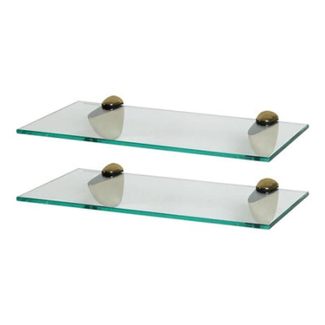 Harbour Housewares 2X Floating Glass Shelves - 40Cm - Gold Brackets - Bathroom Shower Storage Vanity Display Unit Shelf