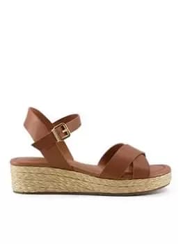 Dune London Linnie Wide Fit Cross Strap Flatform Sandal - Tan Leather, Brown, Size 4, Women