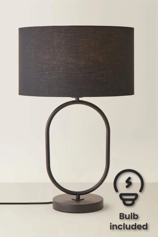 ValueLights ValueLights Antonia Fabric Drum Lamp Shade Matte Black Oval Table Lamp with Bulb Black One Size Unisex 5059406066948