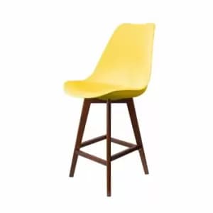 Fusion Living Soho Plastic Bar Stool With Dark Wood Legs Yellow