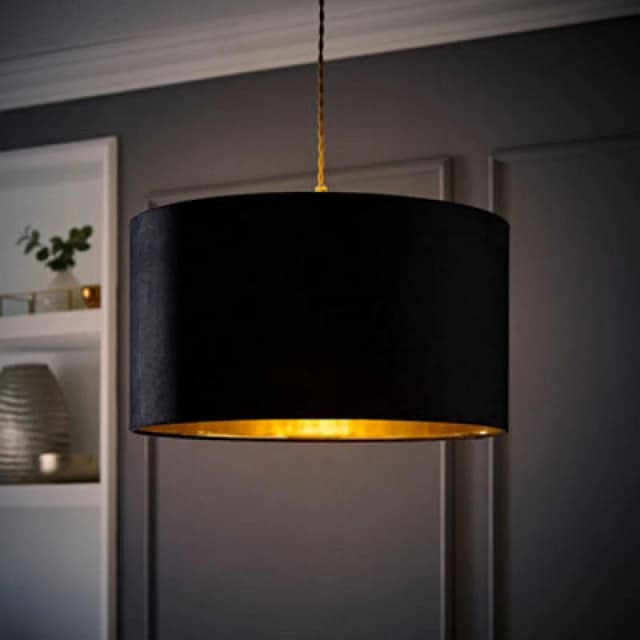 ValueLights ValueLights Reni Black Velvet with Gold Inner Easy Fit Ceiling Lamp Shade and Bulb Size: Large Black Large Unisex 5059406062216