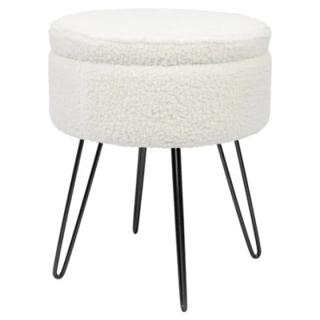 Harbour Housewares Boucle Storage Footstool - Round Modern Dressing Table Footstool Vanity Seat Chairs - 46 X 37Cm Black Legs