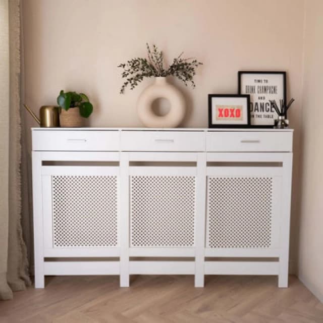 Jack Stonehouse White Diamond Mdf Radiator Cover With Drawer - Large - 152Cm (W) X 81.5Cm (H) X 19Cm (D)