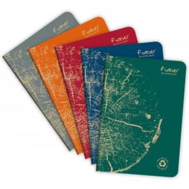 Clairefontaine Forever Recycled A5 Stapled Notebooks 120 Pages 90gsm Feint Ruled Paper Assorted Colours (Pack 5) - 68486C