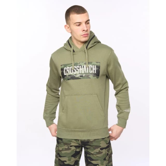 Crosshatch Crosshatch Men Camtort Hoodie in Olive Size: X-Large Olive XL Male 5059294668774