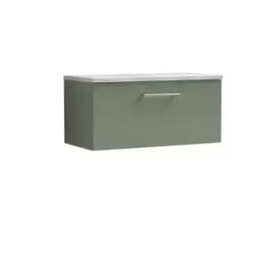 Nuie Arno 800mm Wall Hung Single Drawer Vanity & Bellato Grey Laminate Top Satin Green