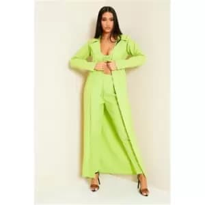 I Saw It First Lime Green Woven Maxi Length Single Breasted Blazer Coat - Green