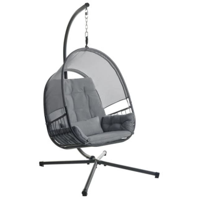 Beliani Hanging Chair With Stand Alviano Fabric Dark Grey