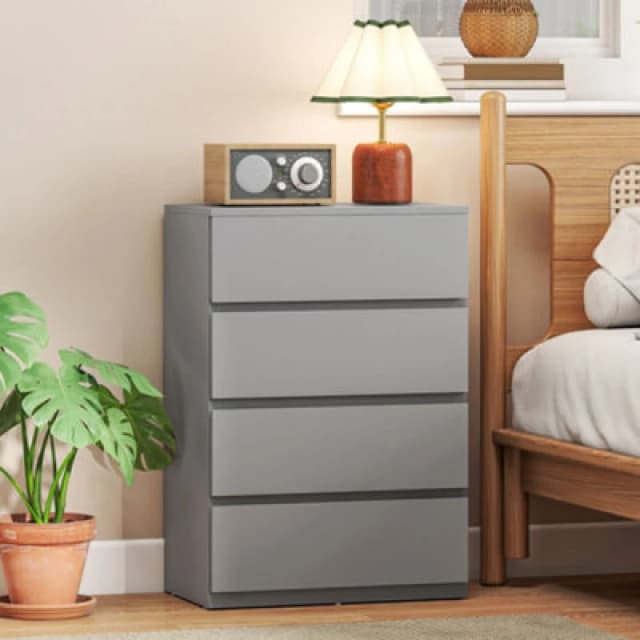 Homcom Bedroom Chest Of Drawers, 4 Drawers Dresser, Drawer Unit, Grey
