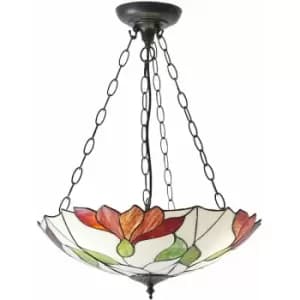 Tiffany Glass 3 Light Pendant - Modern Floral Design - Dark Bronze Finish