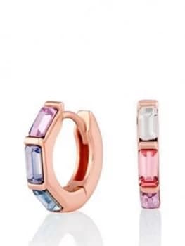 Olivia Burton 18K Rose Gold Plated Silver Rainbow Bee Swarovski Crystal Huggie Hoop Earrings