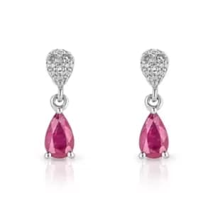 JG Fine Jewellery 9ct White Gold Diamond & Ruby Droplet Earrings